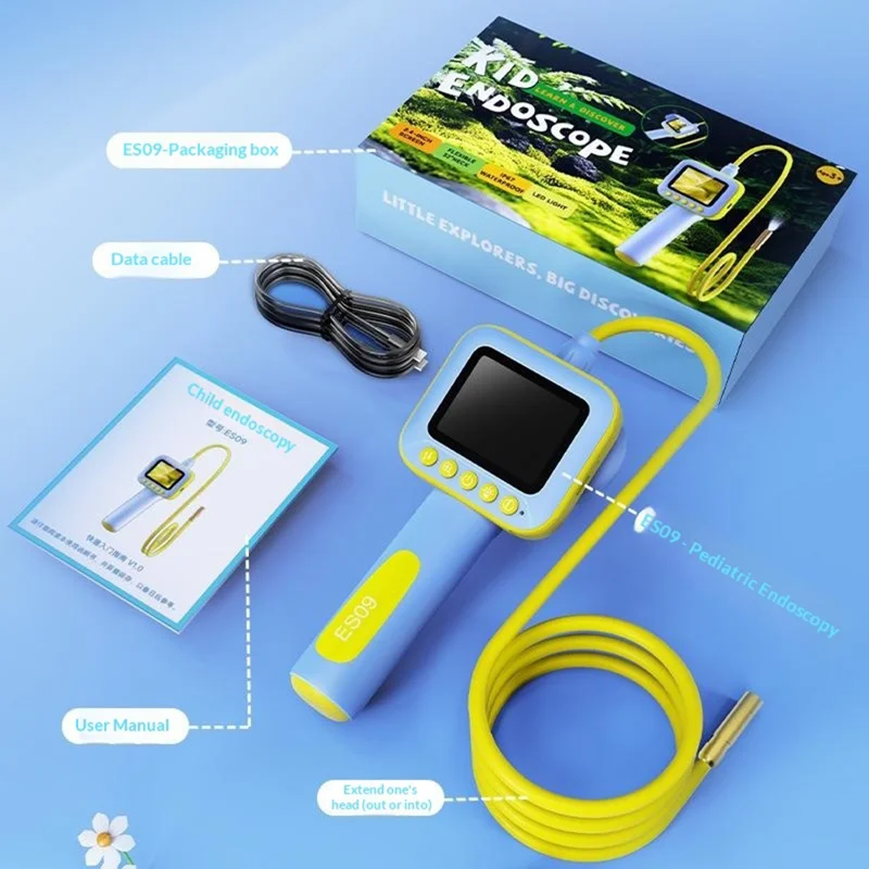 ES09 Kids Endoscope 2.4 Inch HD 200W Handheld Exploration Fun Children Microscope No Memory Card - Blue