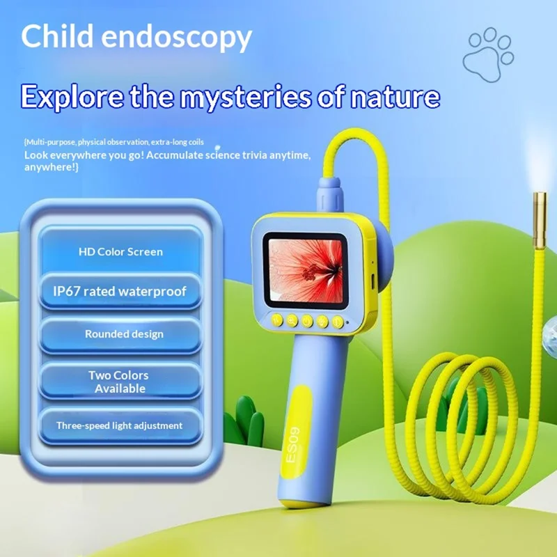 ES09 Kids Endoscope 2.4 Inch HD 200W Handheld Exploration Fun Children Microscope No Memory Card - Blue