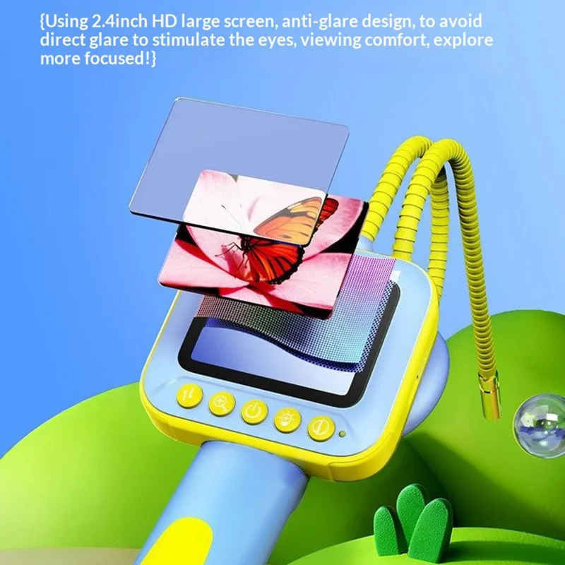 ES09 Kids Endoscope 2.4 Inch HD 200W Handheld Exploration Fun Children Microscope No Memory Card - Blue