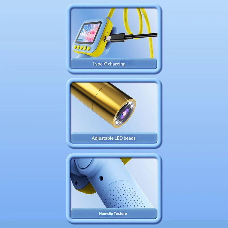 ES09 Kids Endoscope 2.4 Inch HD 200W Handheld Exploration Fun Children Microscope No Memory Card - Blue