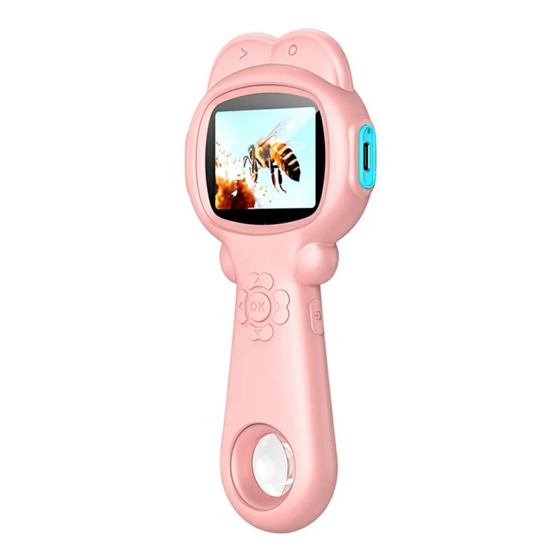 A10 Microscope numérique portable 500X avec objectif à double lentille et éclairage LED pour l'exploration scientifique en extérieur, jouet éducatif pour enfants (sans carte TF) - Rose