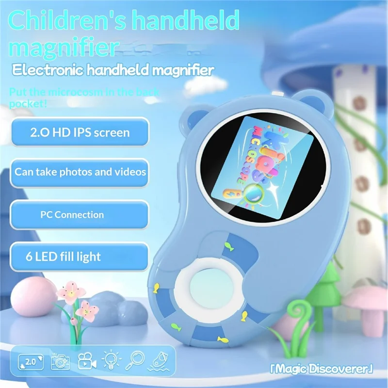 Microscope numérique pour enfants HM020H, écran 2,0 pouces, 6 lumières LED, loupe portable, jouet éducatif pour l'apprentissage STEM