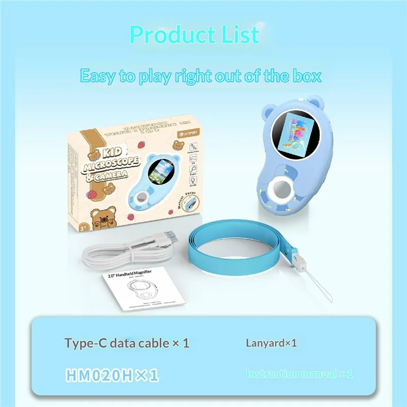 Microscope numérique pour enfants HM020H, écran 2,0 pouces, 6 lumières LED, loupe portable, jouet éducatif pour l'apprentissage STEM