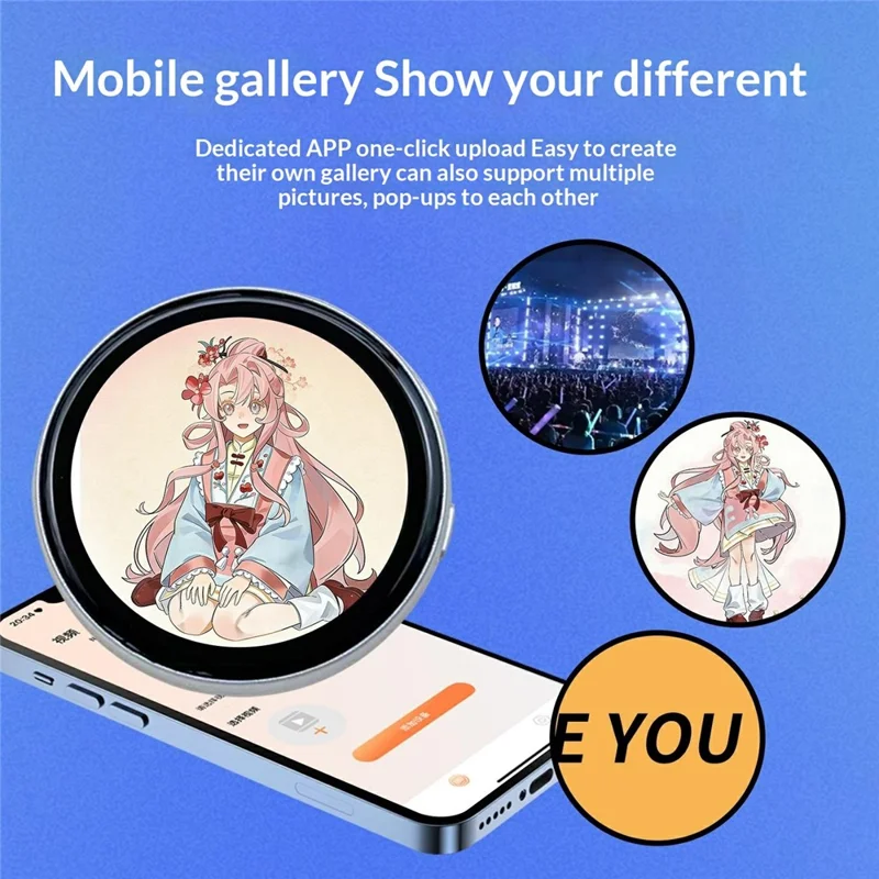 N88 Insignia electrónica con pantalla táctil de 1.85 pulgadas, insignia magnética para anime con Bluetooth, color plata