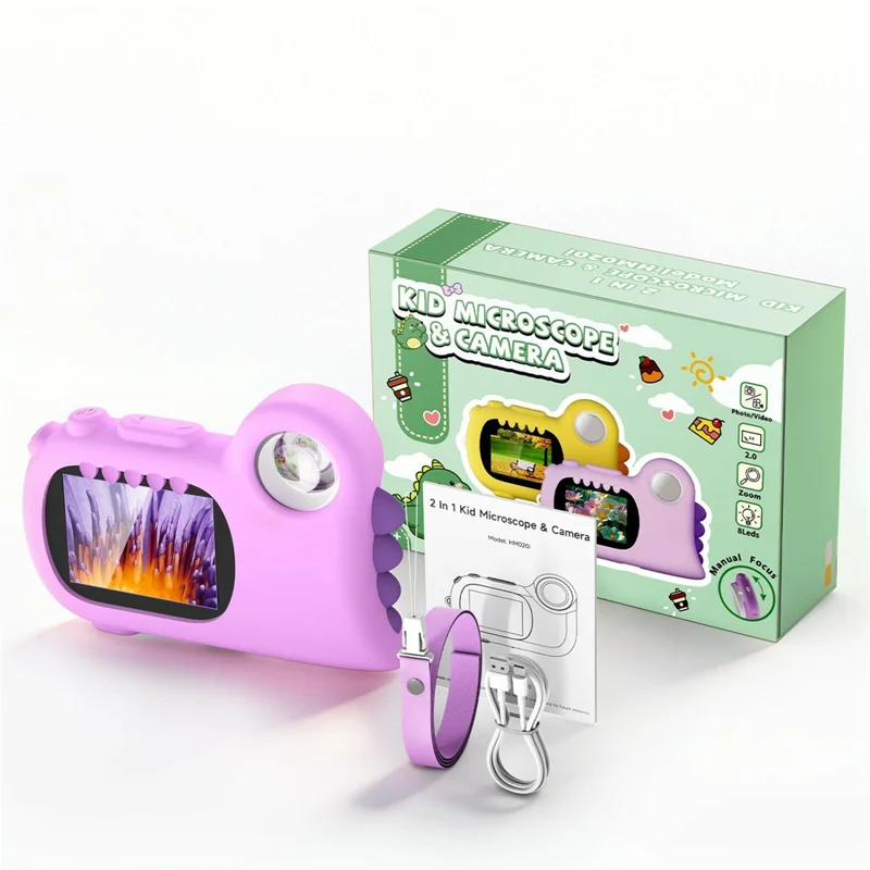 HM020i Kids Digital Microscope No Memory Card Handheld 2.0 Inch Screen Science Experiment Educational Toy Magnifying Glass - Purple