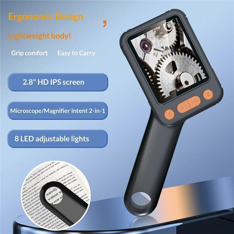 Microscope numérique HM028B 2,8 pouces, caméra à 8 LED réglables, vidéo, loupe portable pour enfants et réparations électroniques