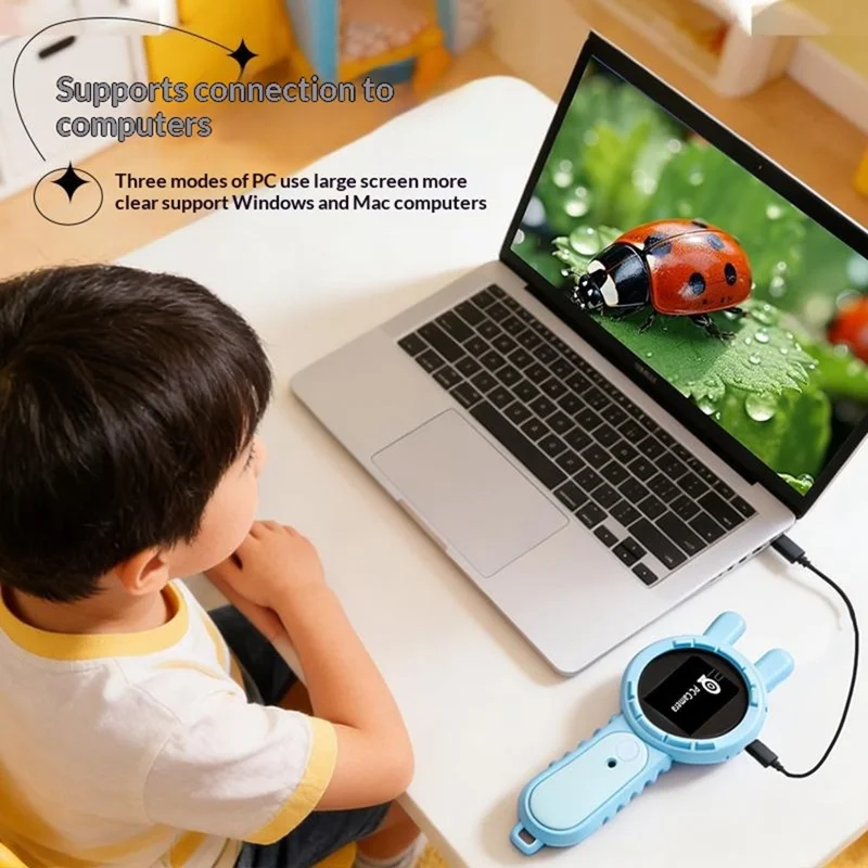V37 Kids Digital Magnifying Glass 2" IPS HD Screen 200X Zoom 16 LED Lights Magnifiers for Science Educational Toy - Blue