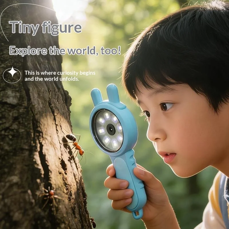 V37 Kids Digital Magnifying Glass 2" IPS HD Screen 200X Zoom 16 LED Lights Magnifiers for Science Educational Toy - Blue