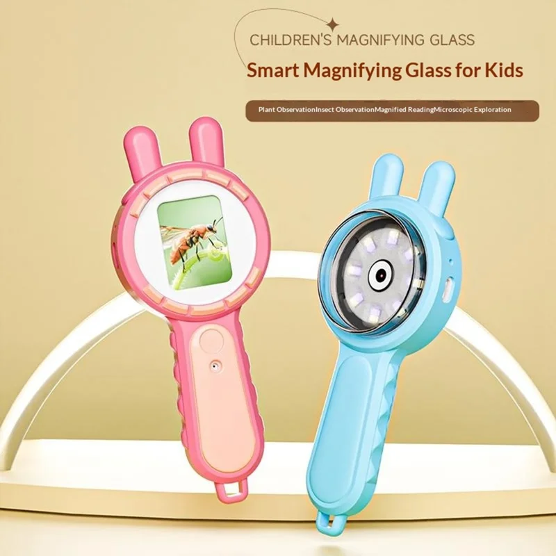 V37 Kids Digital Magnifying Glass 2" IPS HD Screen 200X Zoom 16 LED Lights Magnifiers for Science Educational Toy - Blue
