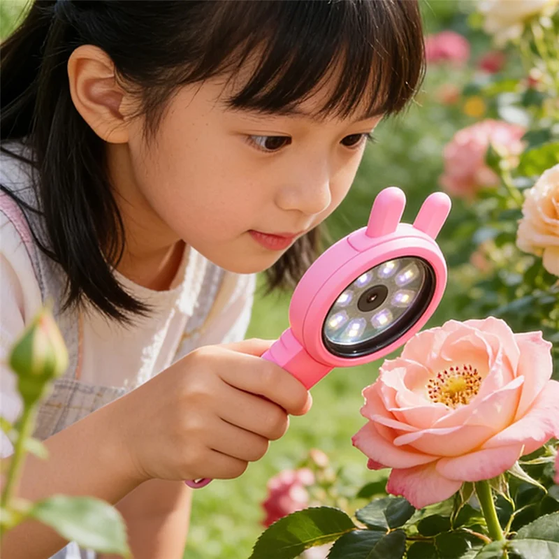 V37 Kids Digital Magnifying Glass 2" IPS HD Screen 200X Zoom 16 LED Lights Magnifiers for Science Educational Toy - Blue