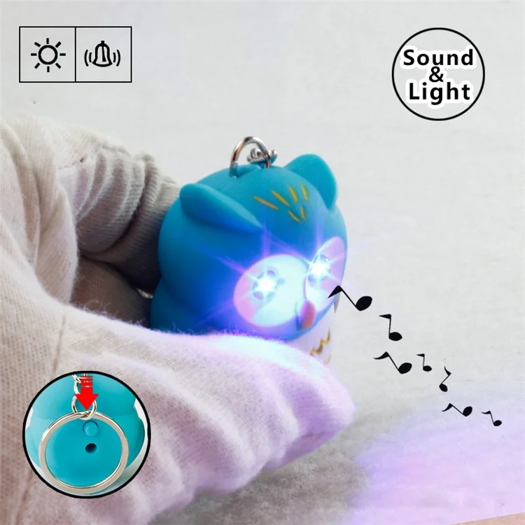 Cartoon Owl Squeaky Toy Bag Pendant ABS Key Chain with Blue LED Light
