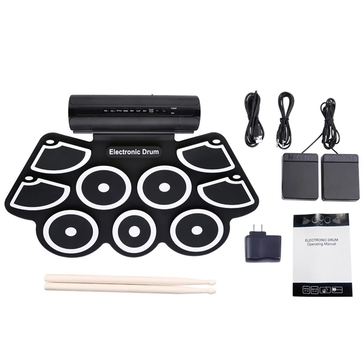 W760 Silicone Electronic Drum Kit Digital USB Roll-up with Drumstick Foot Pedal - US Plug