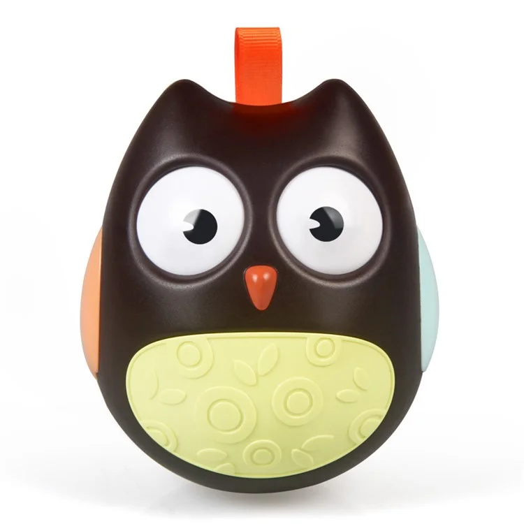 Cute Owl Tumbler Nodding Moving Eyes Owl Doll Baby Rattle Toy with Bell - Dark Brown