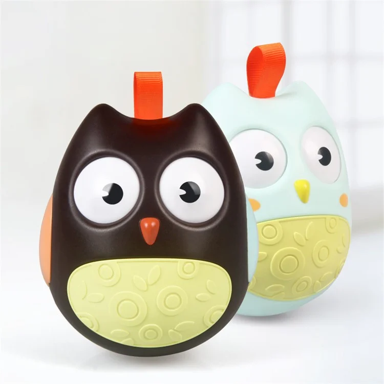 Cute Owl Tumbler Nodding Moving Eyes Owl Doll Baby Rattle Toy with Bell - Dark Brown