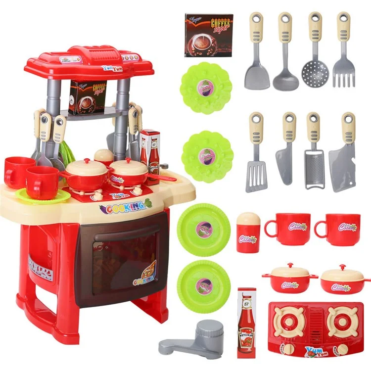 Kids Kitchen Cookware Toys Set Children Pretend Play Cooking Toys (CE/FCC Certification) - Red