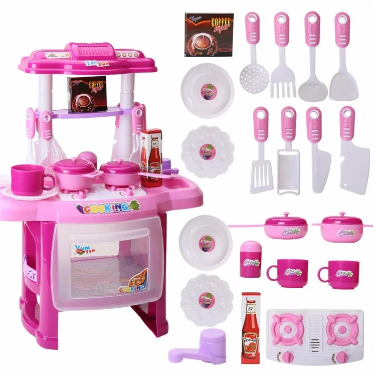 Kids Kitchen Cookware Toys Set Children Cookware Pretend Role Play Toys (CE/FCC Certification) - Pink