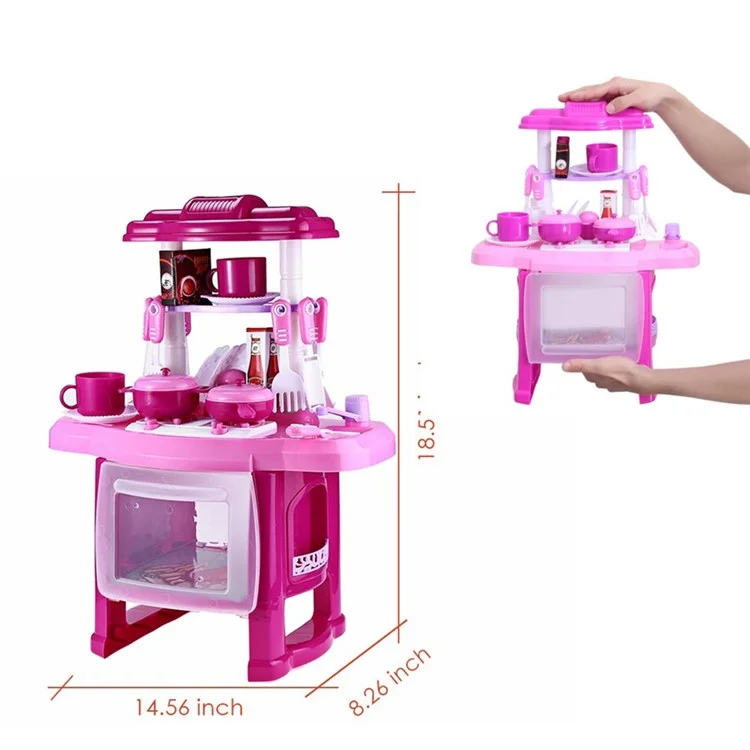Kids Kitchen Cookware Toys Set Children Cookware Pretend Role Play Toys (CE/FCC Certification) - Pink