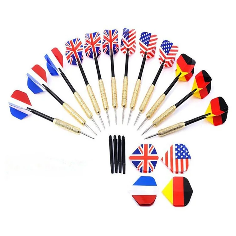 12Pcs 18g Professional Brass Barrel Darts with National Flag Flights for Dartboard Games