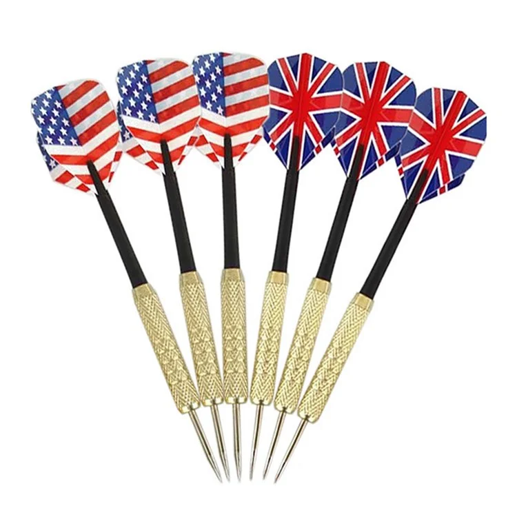 12Pcs 18g Professional Brass Barrel Darts with National Flag Flights for Dartboard Games