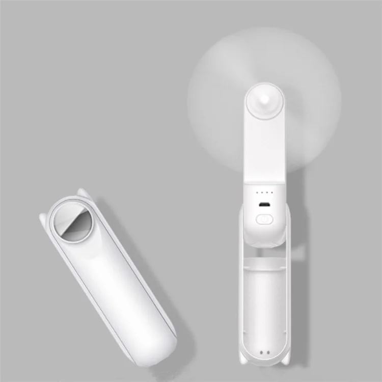 Ventilateur portatif rechargeable pliable à main Été Mini Ventilateur de refroidissement 3 vitesses avec miroir de maquillage - Blanc