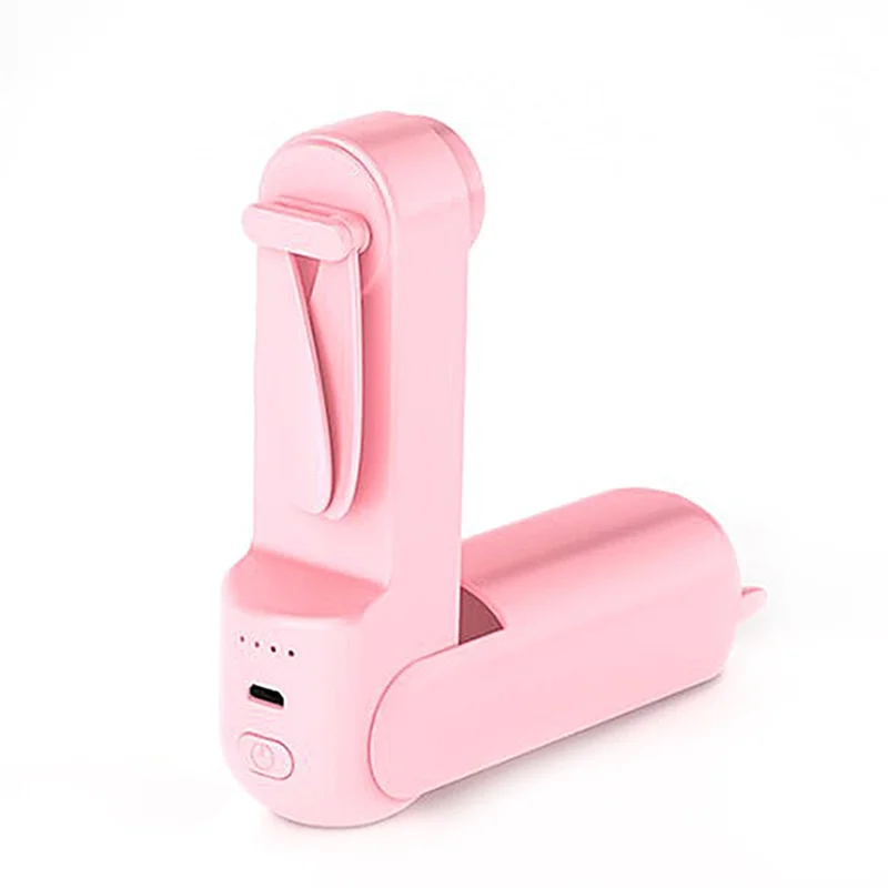 Portable Rechargeable Folding Handheld Fan Summer Mini 3-Speed Cooling Fan with Makeup Mirror - Pink