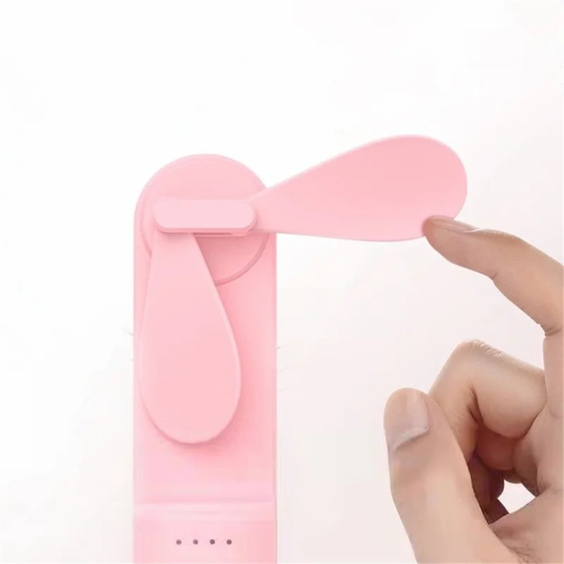 Portable Rechargeable Folding Handheld Fan Summer Mini 3-Speed Cooling Fan with Makeup Mirror - Pink
