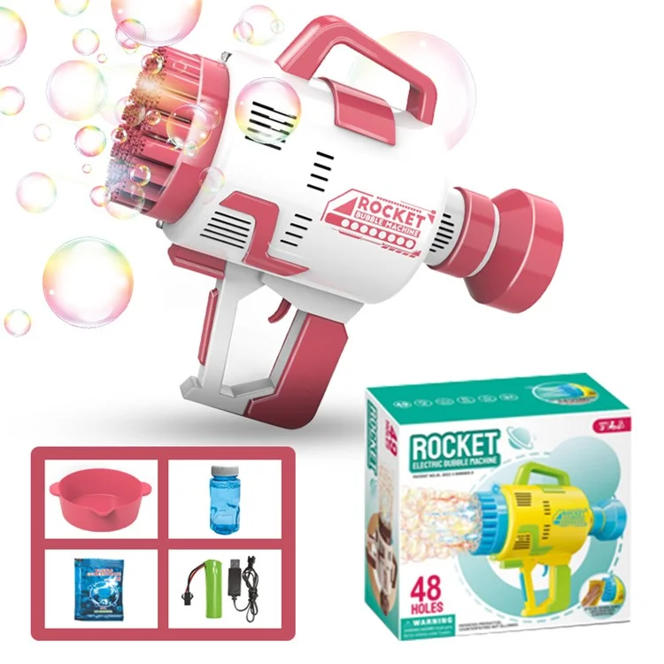 Máquina de Bolhas Gatling KB88A para Crianças, Portátil e Semiautomática, com 48 Furos, Brinquedo para Uso Externo - Rosa
