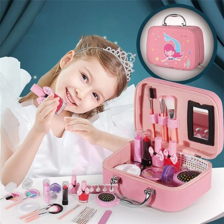 2005I 20Pcs/Set Girls Pretend Play Makeup Kit for Birthday Christmas Dress Up Set Washable Cosmetic Toy with Storage Case