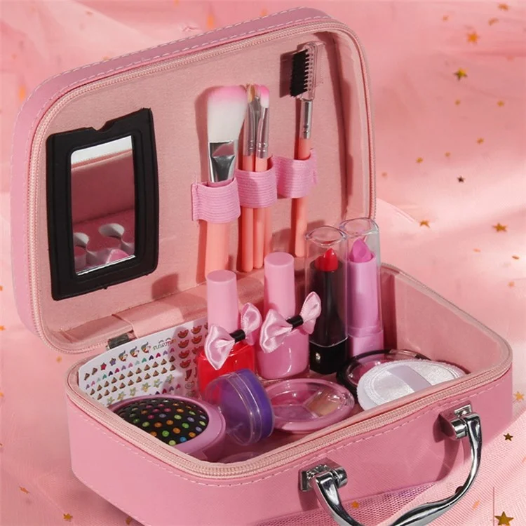 2005I 20Pcs/Set Girls Pretend Play Makeup Kit for Birthday Christmas Dress Up Set Washable Cosmetic Toy with Storage Case