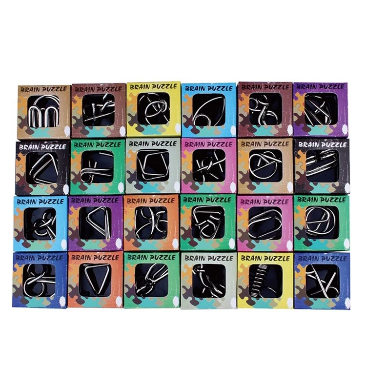 24pcs / Réglez le Jouet en Acier Plaqué de Nickel Jouet Cerveau Teaser Casse-puzzle Verrouillage Des Enfants Adultes Jouet
