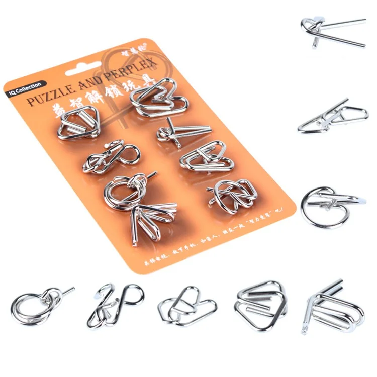 WISDOM WHEEL 8Pcs / Set Iron Wire Puzzle Intelligent Lock Brain Teaser Development Children Adult Toy - Orange