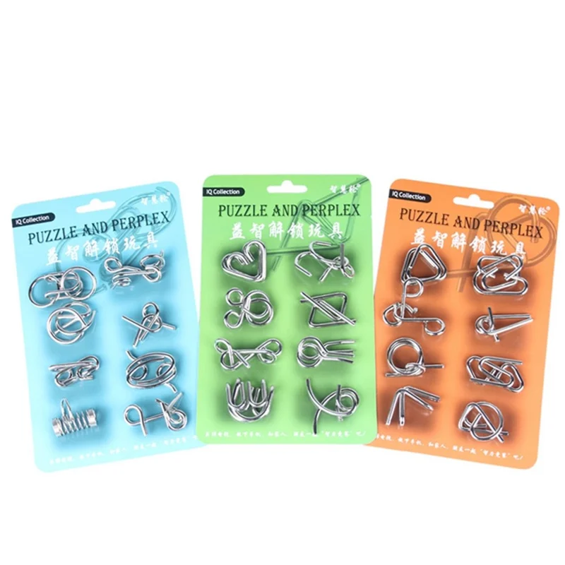 WISDOM WHEEL 8Pcs / Set Iron Wire Puzzle Intelligent Lock Brain Teaser Development Children Adult Toy - Blue
