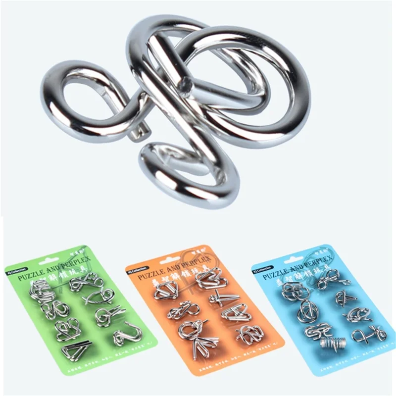 WISDOM WHEEL 8Pcs / Set Iron Wire Puzzle Intelligent Lock Brain Teaser Development Children Adult Toy - Blue