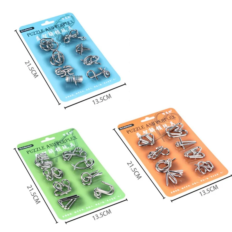 WISDOM WHEEL 8Pcs / Set Iron Wire Puzzle Intelligent Lock Brain Teaser Development Children Adult Toy - Blue