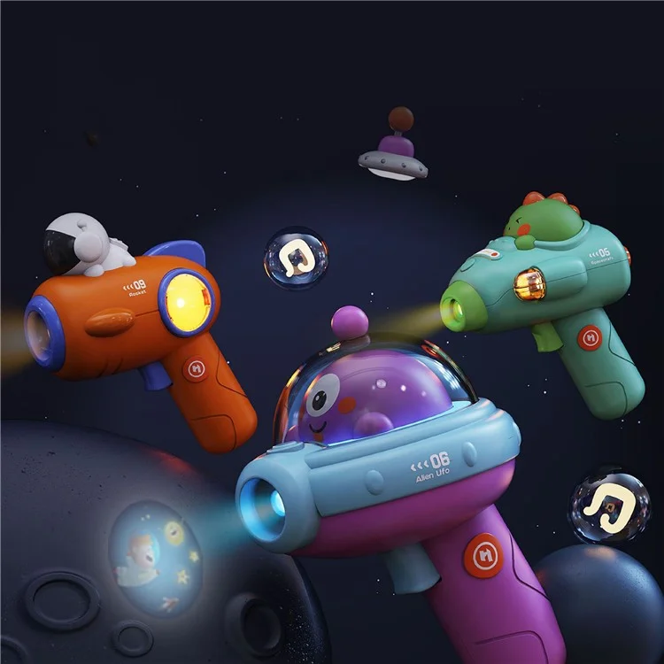 Spielzeugpistole mit Projektion in Raumfahreroptik - 09-Astronaut und Rakete 