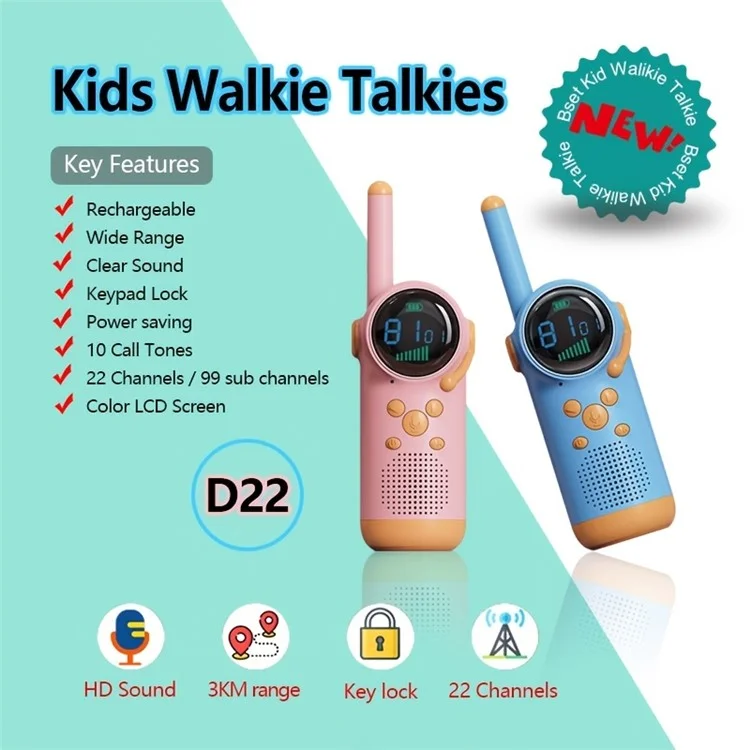 D22 1Pair Intelligent Children Digital Walkie Talkies Portable Wireless Intercom with Flashlight