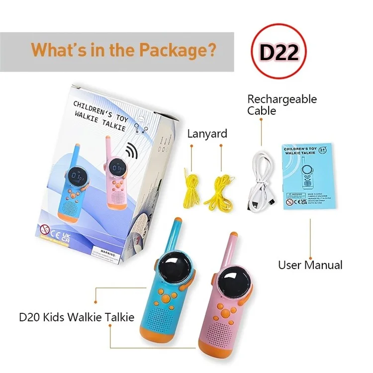 D22 1Pair Intelligent Children Digital Walkie Talkies Portable Wireless Intercom with Flashlight