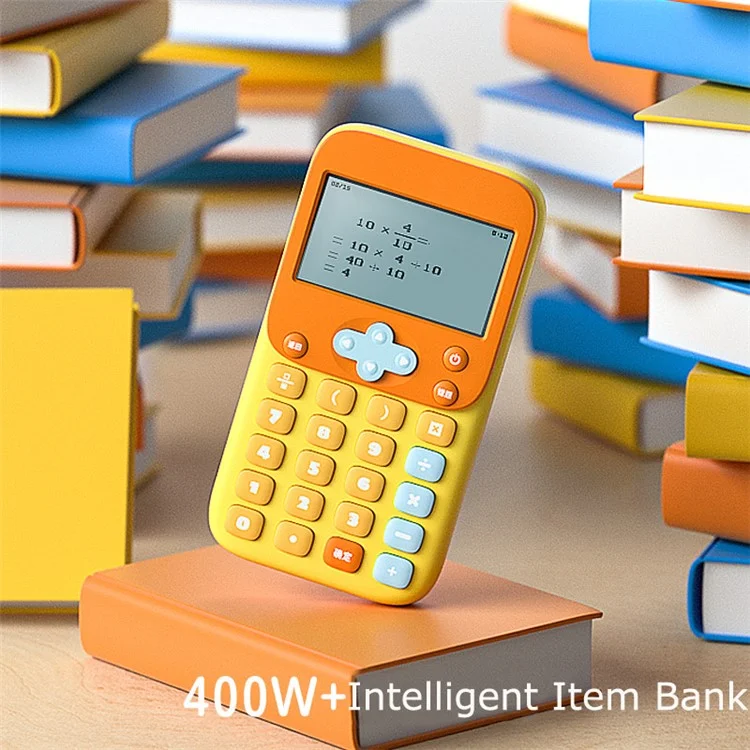 KOOOL K45 II Calculadora Matemática para Crianças com Desenhos Animados, Máquina de Aprendizagem, Bloco de Exercícios de Matemática Miniatura para Alunos do Ensino Fundamental / Médio - Cinza / Amarelo