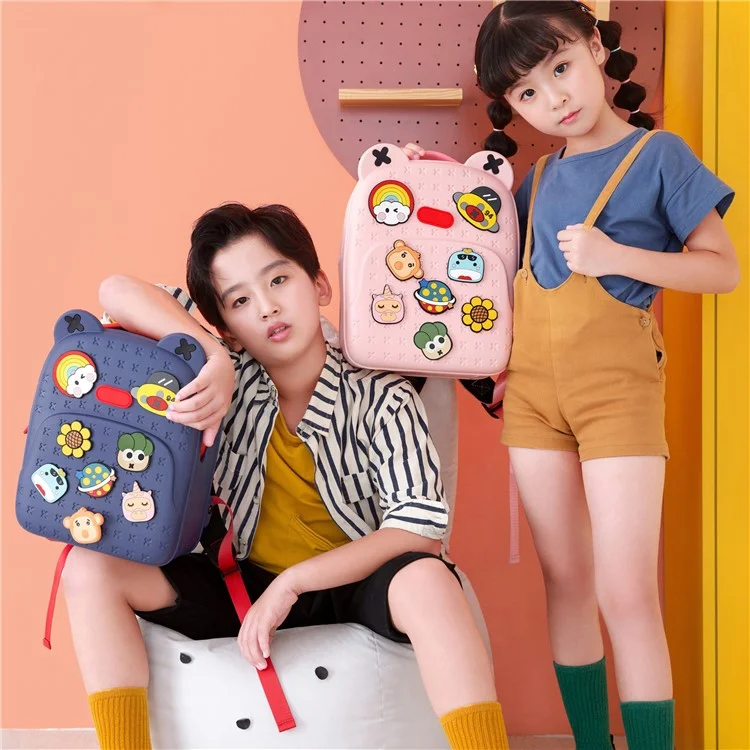 KOOOL K16 Cartoon Cool Boys Girls Backpack EVA+PVC Kids School Bag with DIY Pattern Patch  - Pink