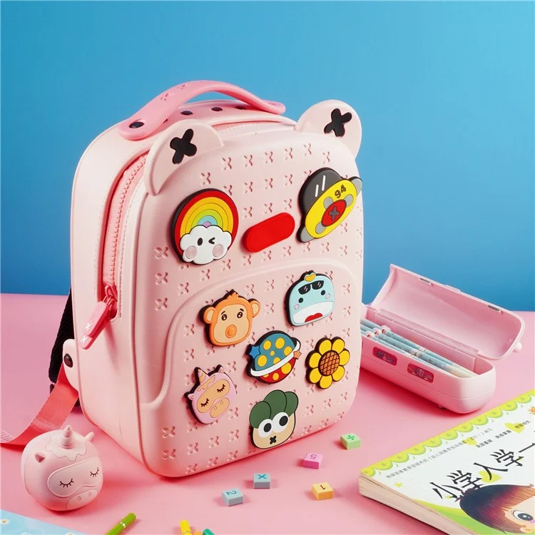 KOOOL K16 Cartoon Cool Boys Girls Backpack EVA+PVC Kids School Bag with DIY Pattern Patch  - Pink
