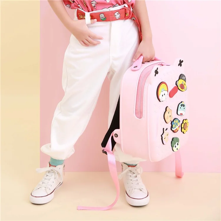 KOOOL K16 Cartoon Cool Boys Girls Backpack EVA+PVC Kids School Bag with DIY Pattern Patch  - Pink