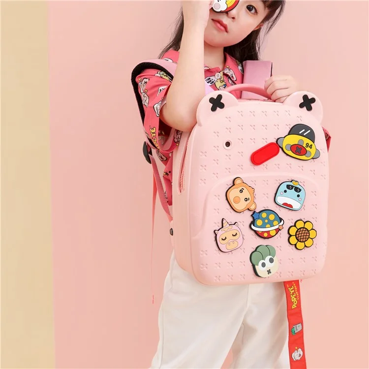 KOOOL K16 Cartoon Cool Boys Girls Backpack EVA+PVC Kids School Bag with DIY Pattern Patch  - Pink