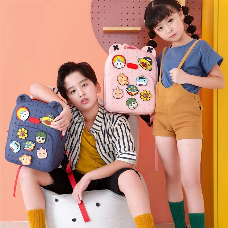 KOOOL K16 Cartoon Cool Boys Girls Backpack EVA+PVC Kids School Bag with DIY Pattern Patch  - Yellow