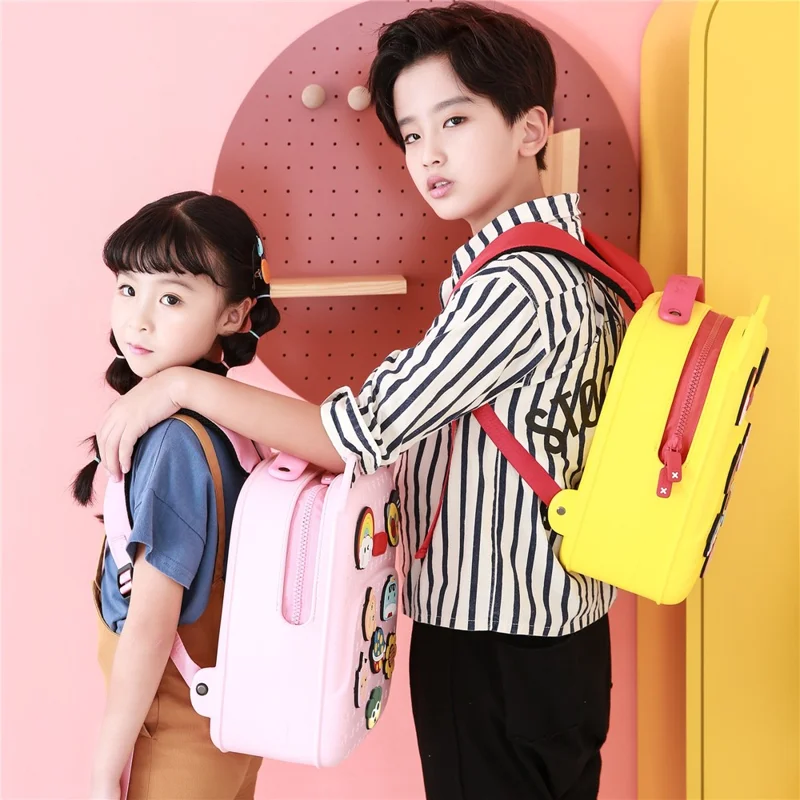 KOOOL K16 Cartoon Cool Boys Girls Backpack EVA+PVC Kids School Bag with DIY Pattern Patch  - Yellow