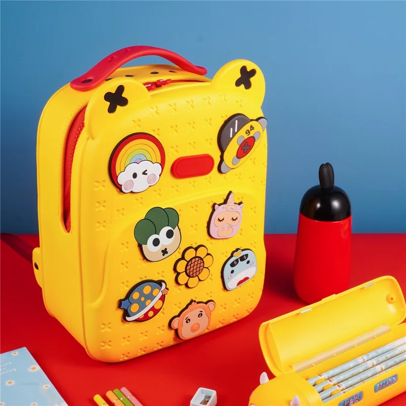 KOOOL K16 Cartoon Cool Boys Girls Backpack EVA+PVC Kids School Bag with DIY Pattern Patch  - Yellow