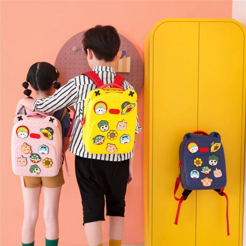 KOOOL K16 Cartoon Cool Boys Girls Backpack EVA+PVC Kids School Bag with DIY Pattern Patch  - Yellow