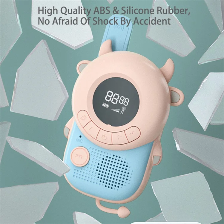 KOOOL K2 2pcs Kids Children Walkie Talkie Cartoon 3KMs Range Walkie Talkie Flashlight with Lanyard for Outdoor Camping (Battery Not Included) - Rosa