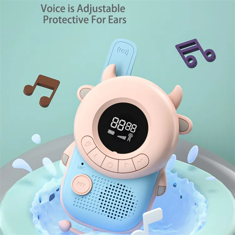 KOOOL K2 2pcs Kids Children Walkie Talkie Cartoon 3KMs Range Walkie Talkie Flashlight with Lanyard for Outdoor Camping (Battery Not Included) - Rosa