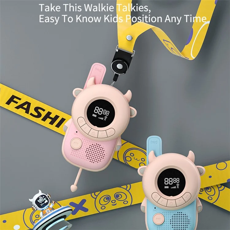 KOOOL K2 2pcs Kids Children Walkie Talkie Cartoon 3KMs Range Walkie Talkie Flashlight with Lanyard for Outdoor Camping (Battery Not Included) - Rosa