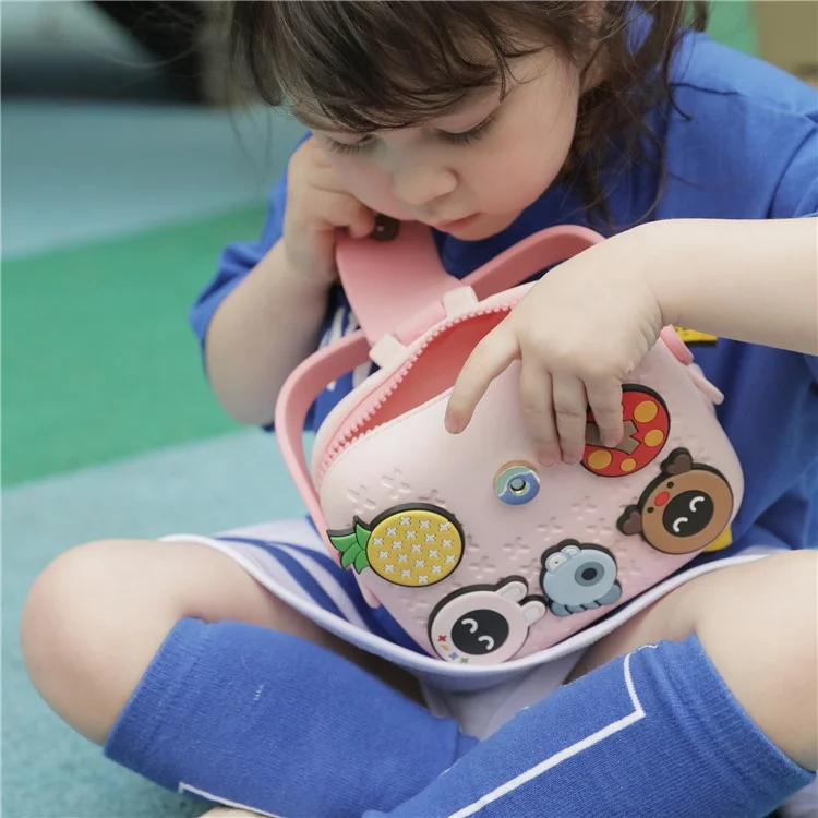 KOOOL K11 Bolso de mano infantil de dibujos animados EVA+PVC Bolso de hombro cruzado con parche de patrón DIY - Rosa 